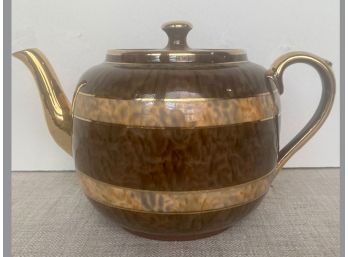 Vintage Brown And Gold Teapot With Metal Strainer.