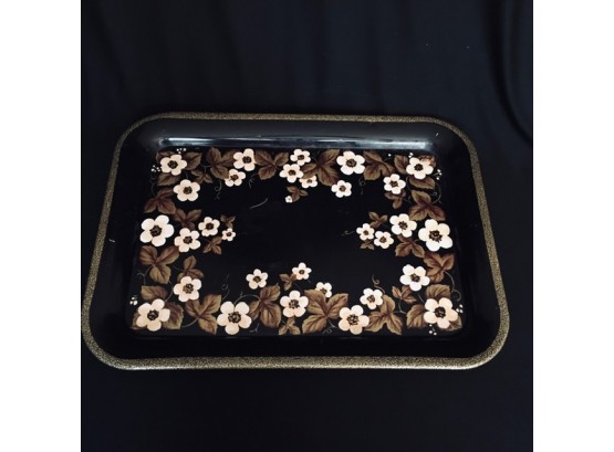 Black & Gold Collectable Tin Tray W/ Floral Motif