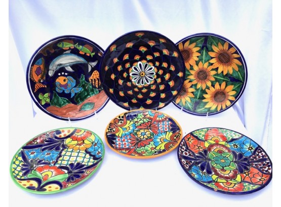 6 Handcrafted & Hand-decorated Mexican Pottery Plates