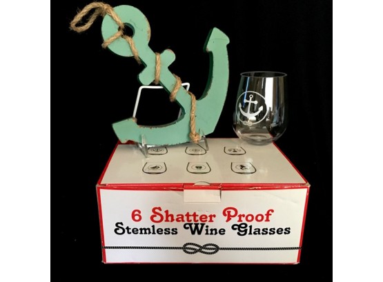 Brand-new Set Of Da Josie Stemless Wine Nautical Theme Goblets