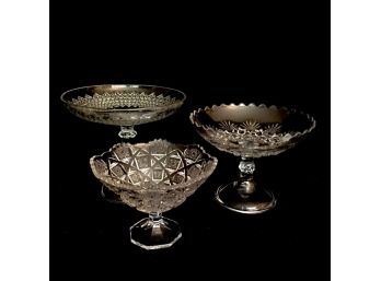 Trio Of Pressed Glass Pedestal Dishes/compotes
