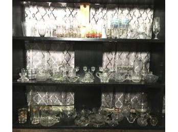 Huge Assortment Of Glassware Including Candle Holders