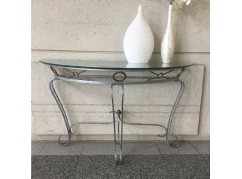 Contemporary Demilune Accent Table W/ Beveled Glass Top
