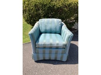 Vintage Low Profile 2 Tone Green Stripped Club Chair By Pennsylvania House.