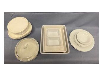 Assortment Of Vintage White-tone Bakeware & Dishware