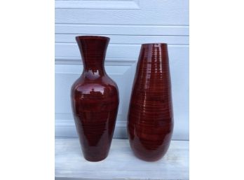 Pair Of Lightweight Design Deep Red Decorative Vases