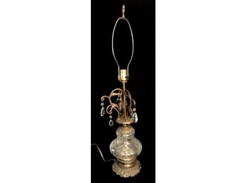 Vintage Cut Crystal & Brass Table Lamp W/ Hanging Crystal Pendants