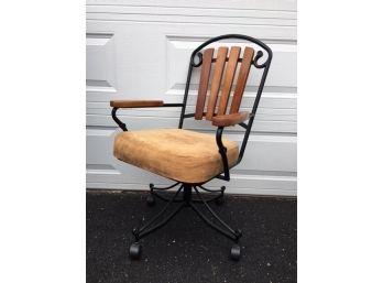 Great Wrought Iron & Wood Office Chair W/ Caster Wheels