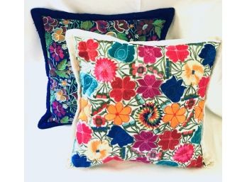 Pair Of Complementary Vibrant Floral Throw Pillows