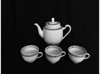 Tienshan Rice Flower Teapot & 3 Cups