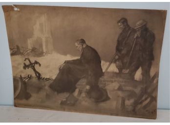WW1 1918 Print Of Soldiers After Battle