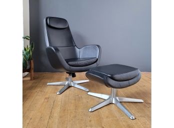 Karlstad Leather Swivel Chair & Ottoman