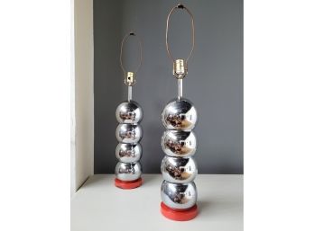 Pair 70s Modern Orb Lamps