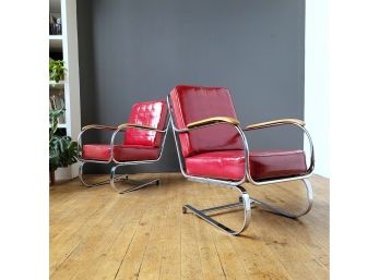 Rare Pair KEM Weber Leather Springer Chairs