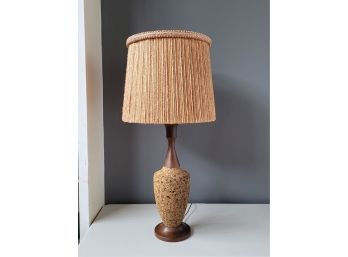 Large 70s Walnut And Cork Table Lamp