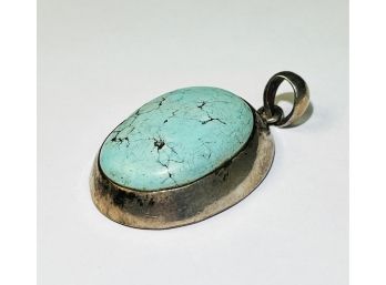 Vintage Sterling Silver Turquoise Stone Pendant
