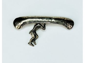 Unusual Vintage Sterling Silver Indian Carrying A Boat Pin/brooch