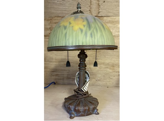 Quoizel Collectibles Lamp With Reverse Glass Painted Shade