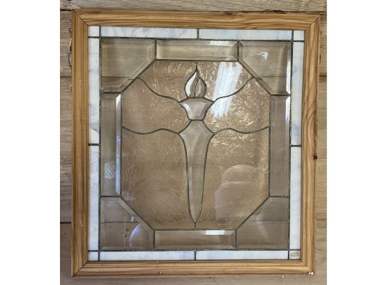 Hanging Framed Stained Glass Panel With Liberty Torch