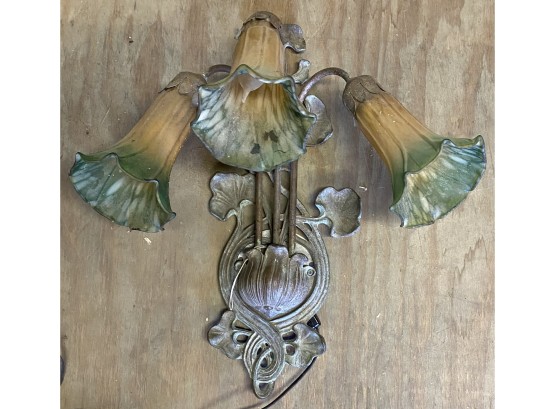 Three Arm Metal Electrified Wall Sconce With Tulip Shades