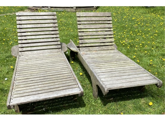 Two Teak Chaise Loungers