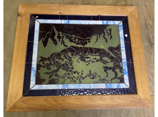Framed Handmade Stained Glass Panel With Dragon