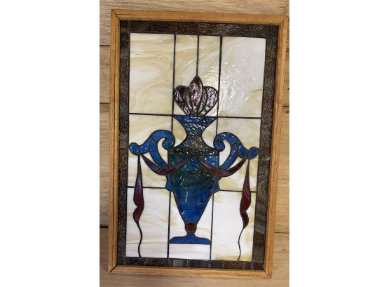 Framed Handmade Stained Glass Panel With Classical Urn