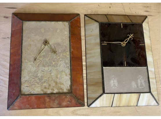 Two Quartz Movement Stained Lead Glass Clocks