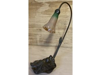 Single Bronze Based Lamp With Tulip Shade