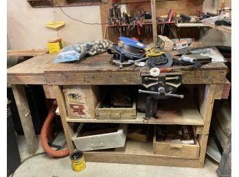 Wood Workbench With Contents