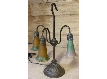 Three Arm Metal Lamp With Glass Tulip Shades