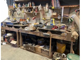Enormous Bench Lot Of Miscellaneous Items