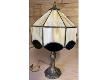Metal Base Boudoir Lamp With Handmade Leaded Glass Shade