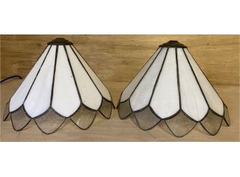 Two White And Clear Glass Shades