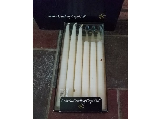 Box Of (12) 12 Inch White Tapers By Colonial Candle Of Cape Cod