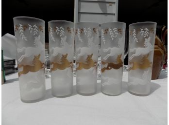Vintage Libbey Cavalcade Horse Tom Collins Cocktail Glasses-Set Of 5