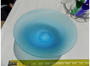 Vintage Frosted Blue Glass Bowl