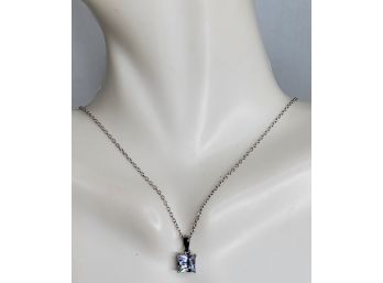 CZ Princess Cut Solitare Sterling Silver Necklace