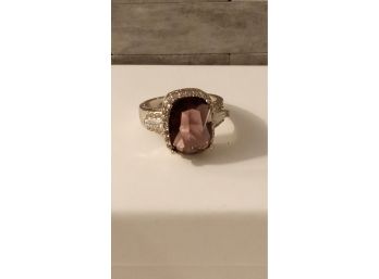 Fashion Created Amethyst And Clear Stone Silver Tone Ring