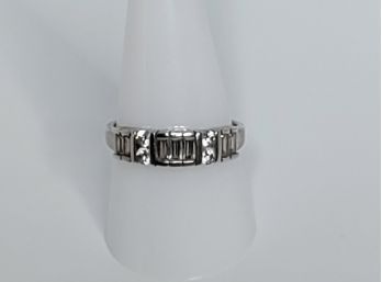 Beautiful Round And Baguette CZ Stones Sterling Silver Band