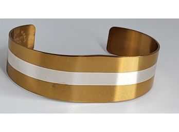 Vintage 1976 Lillian Vernon Sterling Silver Inlay Two-Tone Cuff Bracelet
