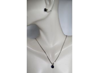 Created Blue Sapphire Necklace And Earrings Set