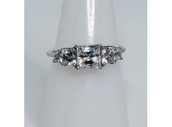 Beautiful Princess Cut 5 Stone CZ Sterling Silver Engagement Ring
