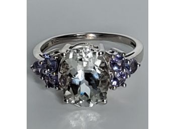 3.16 CT White Topaz & 2/3 CTW Tanzanite Sterling Silver Ring