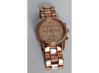 Emporio Stainless Steel Rose Gold Crystal Bezel Watch