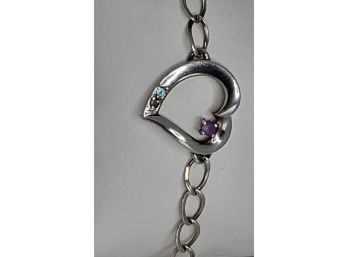 Sterling Silver Lenox Heart Necklace With Aquamarine And Amethyst Gemstone Accents