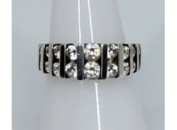 Double Row Sterling Silver Round Stone CZ Band