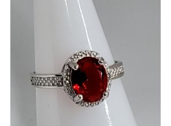 2.45 CT Created Ruby & Diamond Accent Sterling Silver Ring