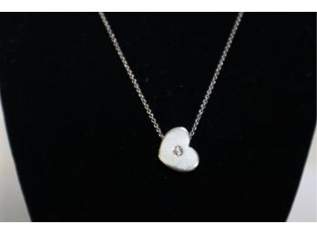 Tiffany & Co. Italy 925 Sterling Silver Necklace With Tiffany & Co. Sliding Heart Clear Center Stone Pendant