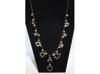 Glass Works Studio Faux Pearl With Hearts In Brass Tones Necklace